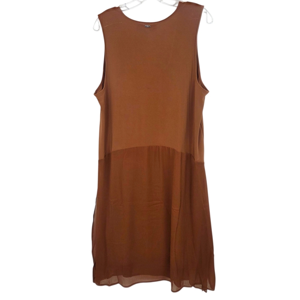 DKNY Tunic Tank Dress NEW Chiffon Stretch Womens Xl Brown Sleeveless Minimalist - Picture 11 of 15